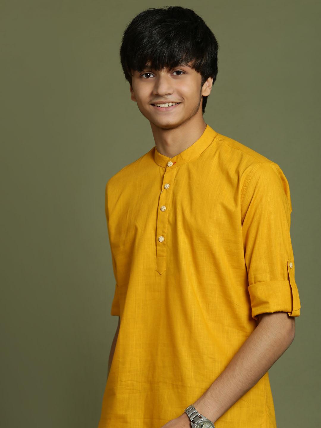 YUVA BY VASTRAMAY Boys Mustard Short Kurta - qivii