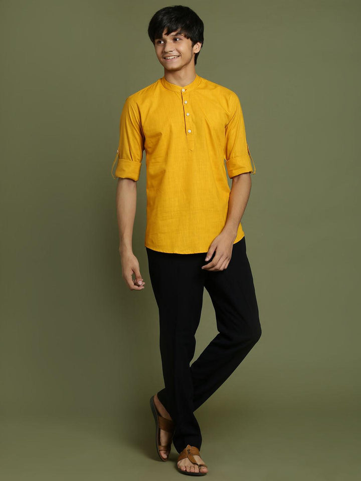 YUVA BY VASTRAMAY Boys Mustard Short Kurta - qivii