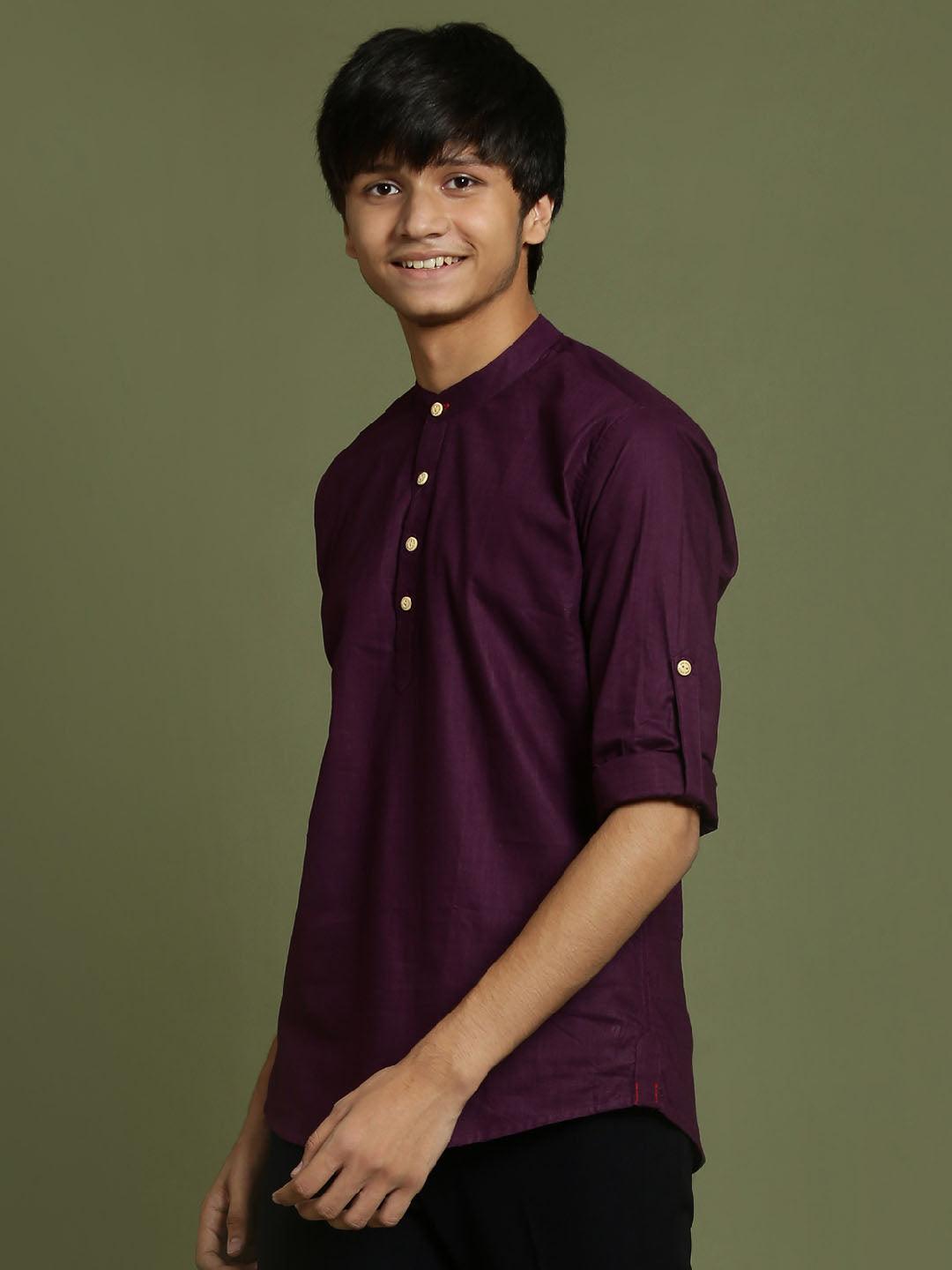 YUVA BY VASTRAMAY Boys Purple Short Kurta - qivii