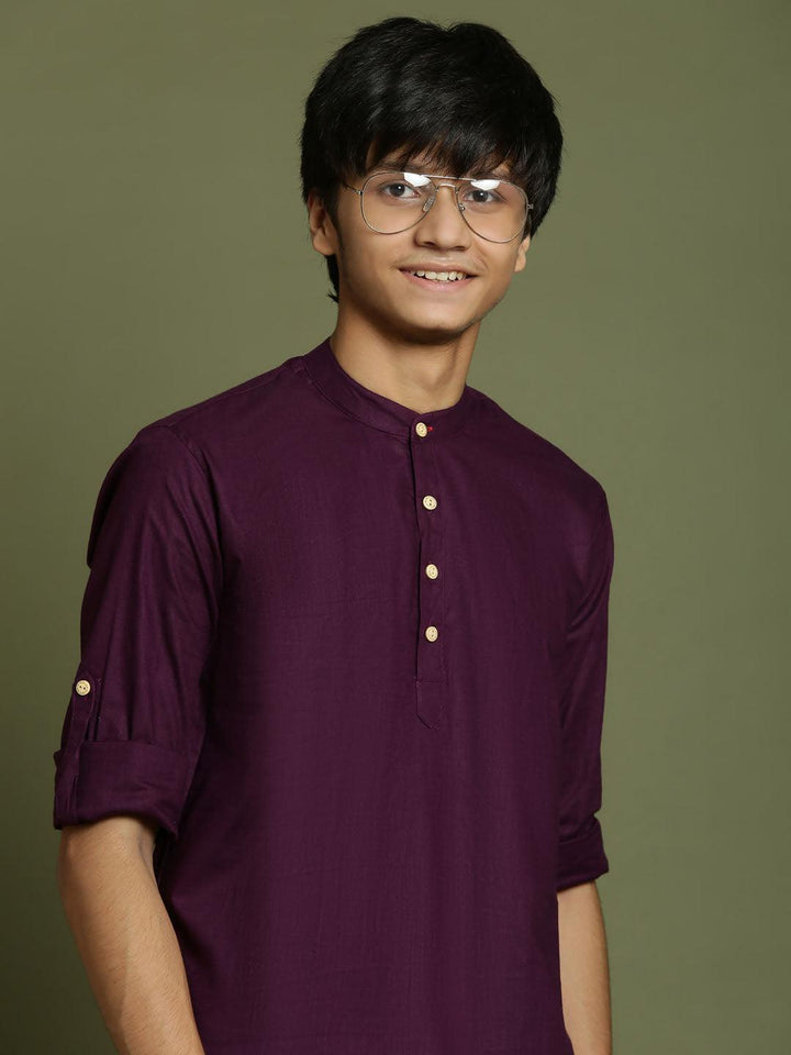 YUVA BY VASTRAMAY Boys Purple Short Kurta - qivii