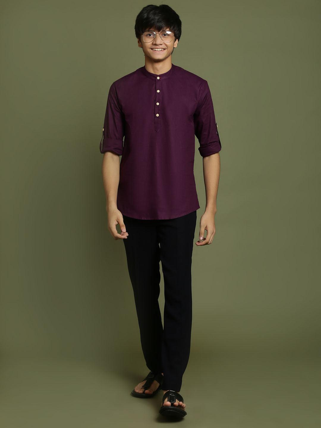 YUVA BY VASTRAMAY Boys Purple Short Kurta - qivii