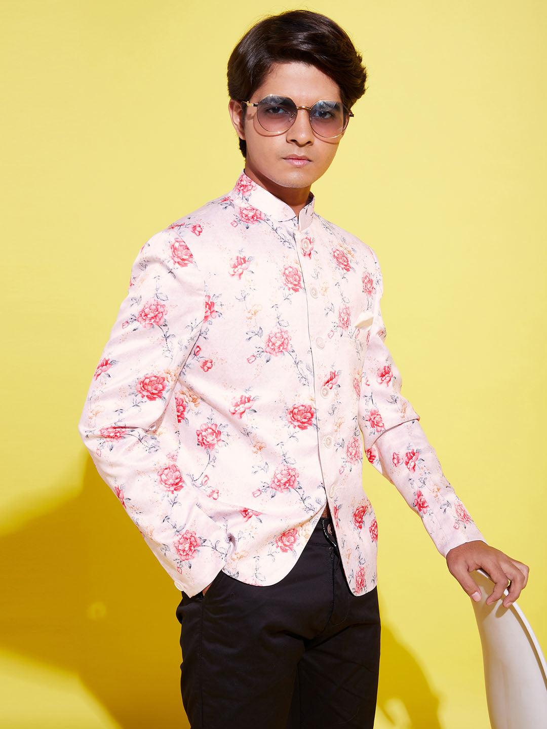 YUVA BY VASTRAMAY Floral Printed Peach Bandhgala Prince Coat Jodhpuri - qivii