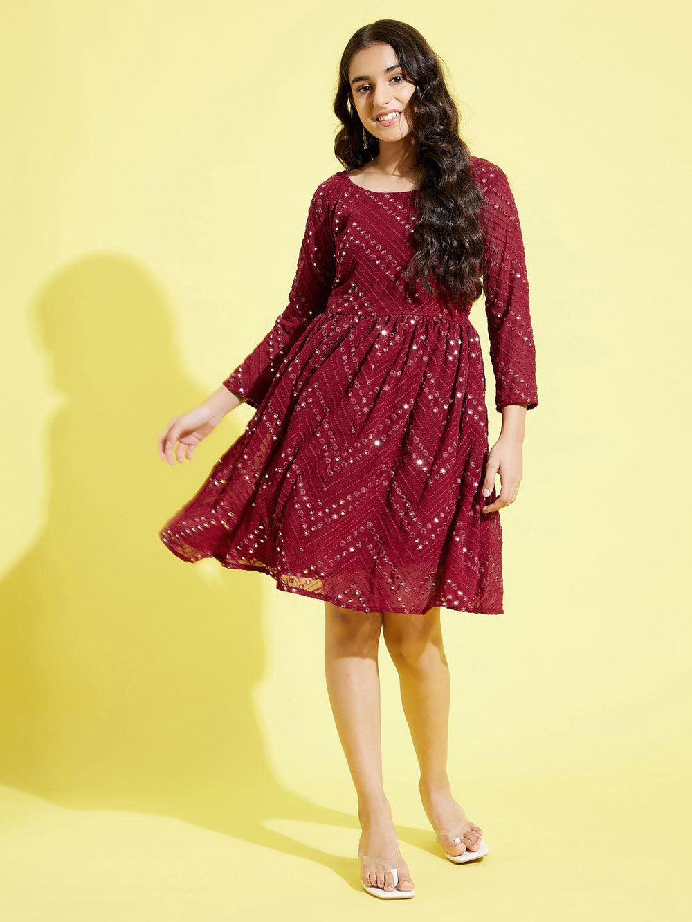 YUVA BY VASTRAMAY Girl's Maroon Mirror Kurta - qivii