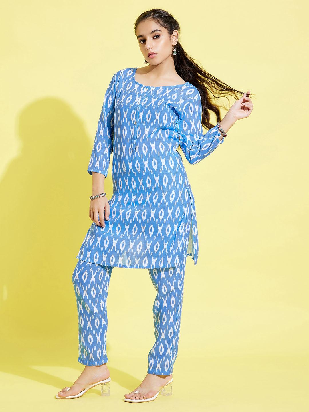 YUVA BY Vastramay Girls' Aqua Blue Kurta And Straight Pant Set - qivii