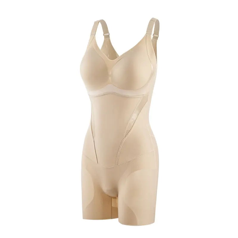 Seamless Adjustable Strap V Neck Mid Thigh Full Body Shaping Bodysuit  - By Qivii