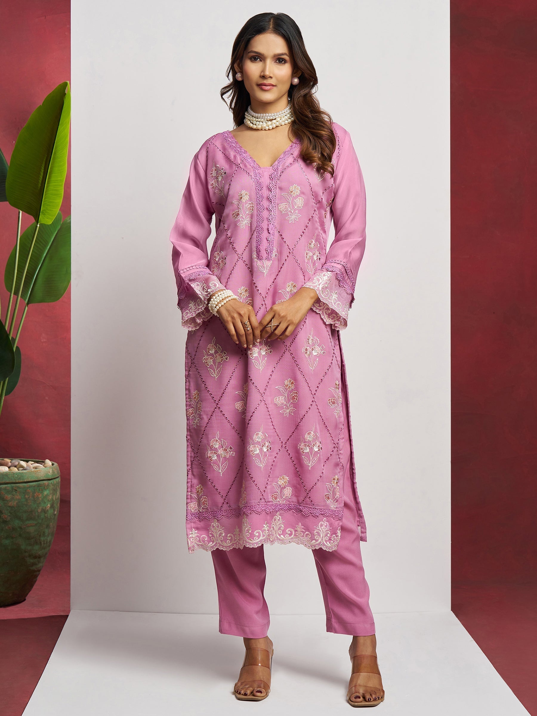 Matching pure organza silk dupatta with exquisite floral embroidery and lace border