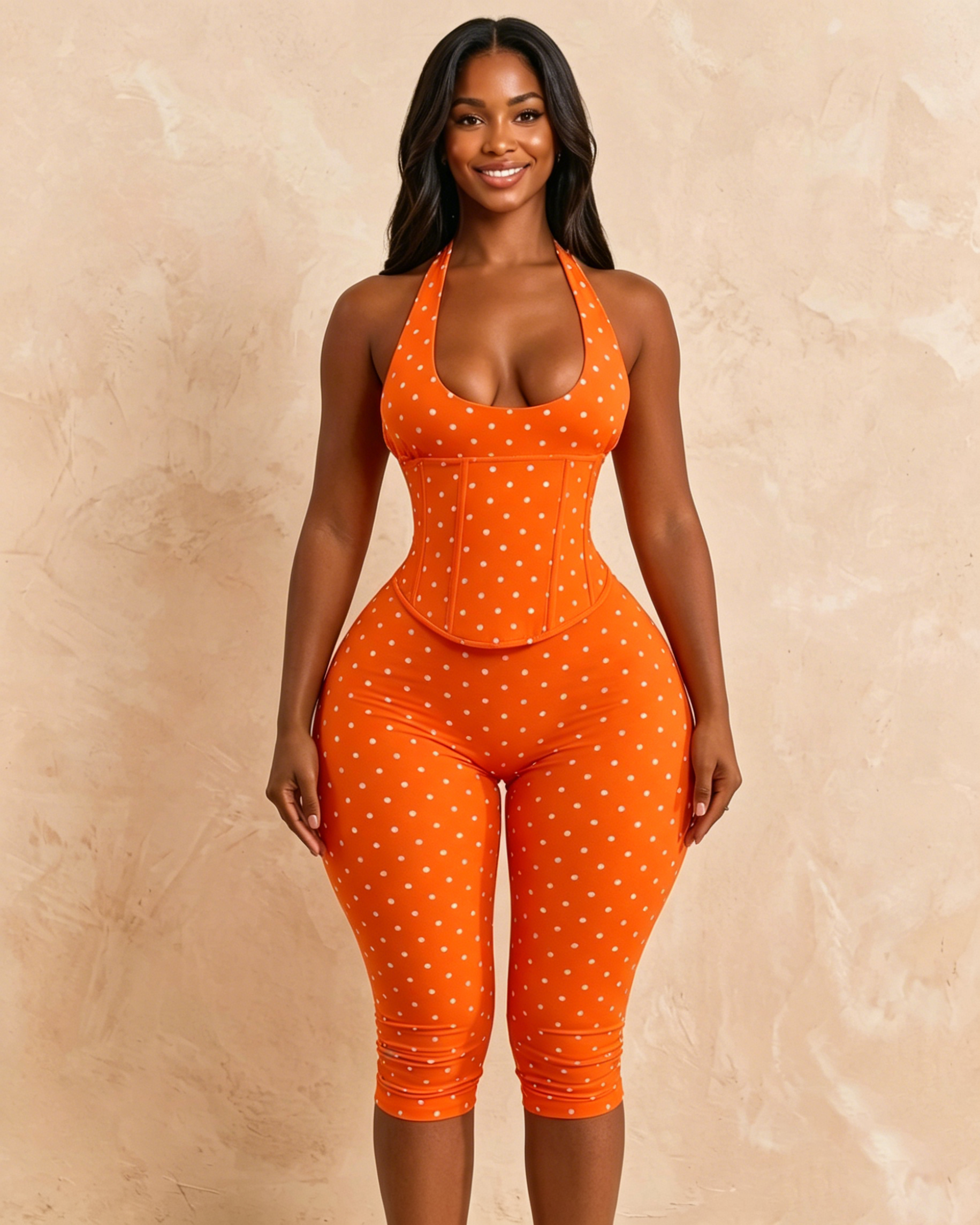 Hourglass Figure Body Shaper Waist Cincher Polka Dot Capri Jumpsuit Two-Piece Set  - By Qivii
