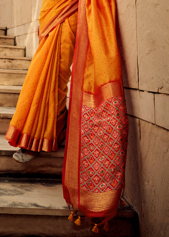 Saffron Yellow Woven Patola Silk Saree