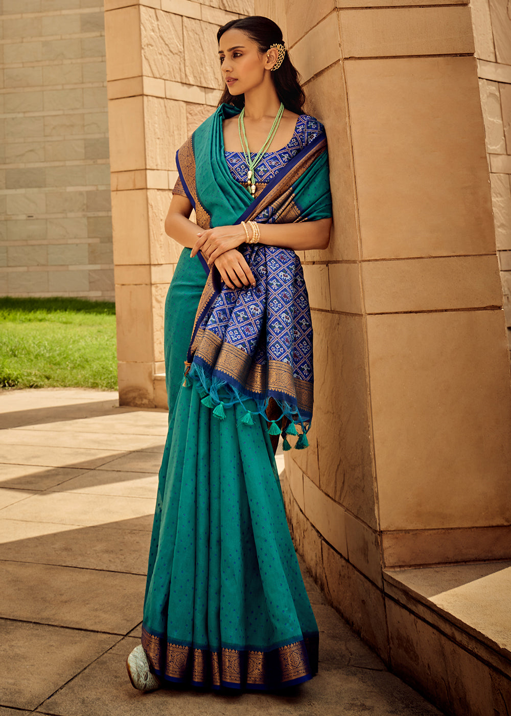 Shades Of Blue Woven Patola Silk Saree