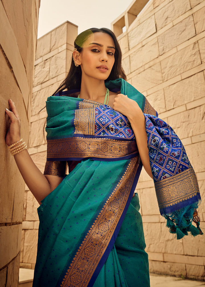 Shades Of Blue Woven Patola Silk Saree