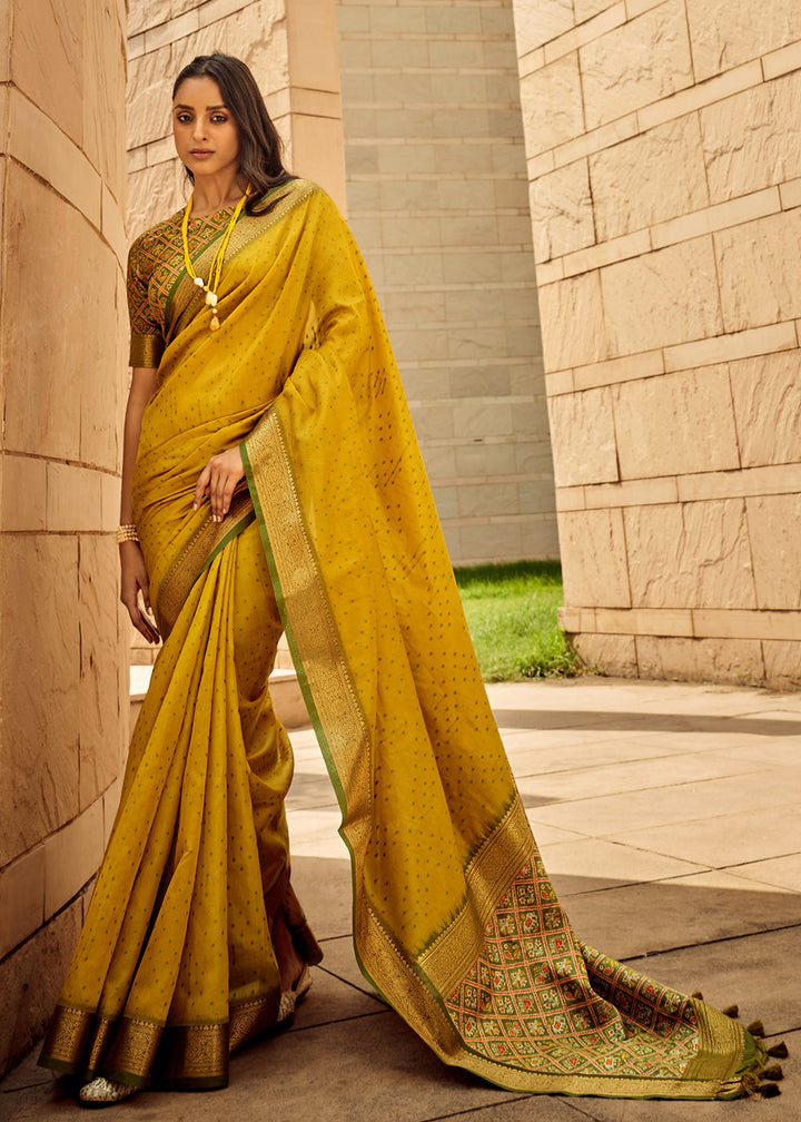 Mustard Yellow Woven Patola Silk Saree