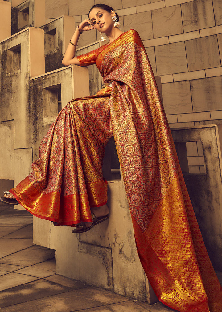 Shades Of Orange Zari Woven Banarasi Silk Saree