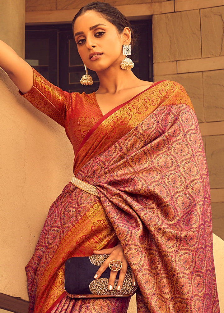 Purple & Red Zari Woven Banarasi Silk Saree