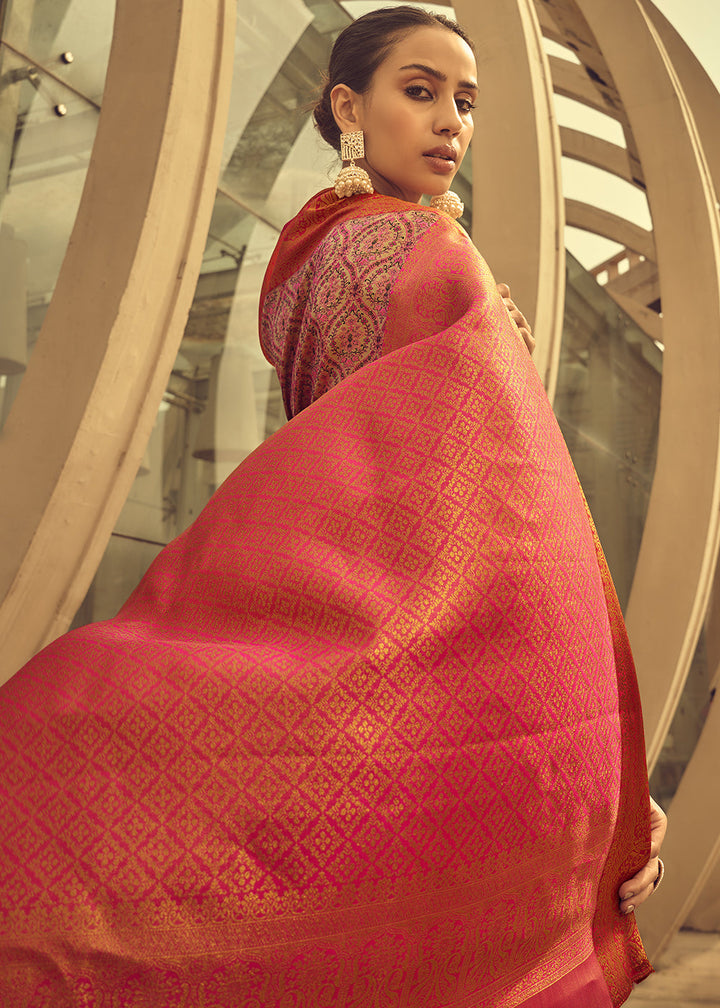 Pink & Purple Zari Woven Banarasi Silk Saree