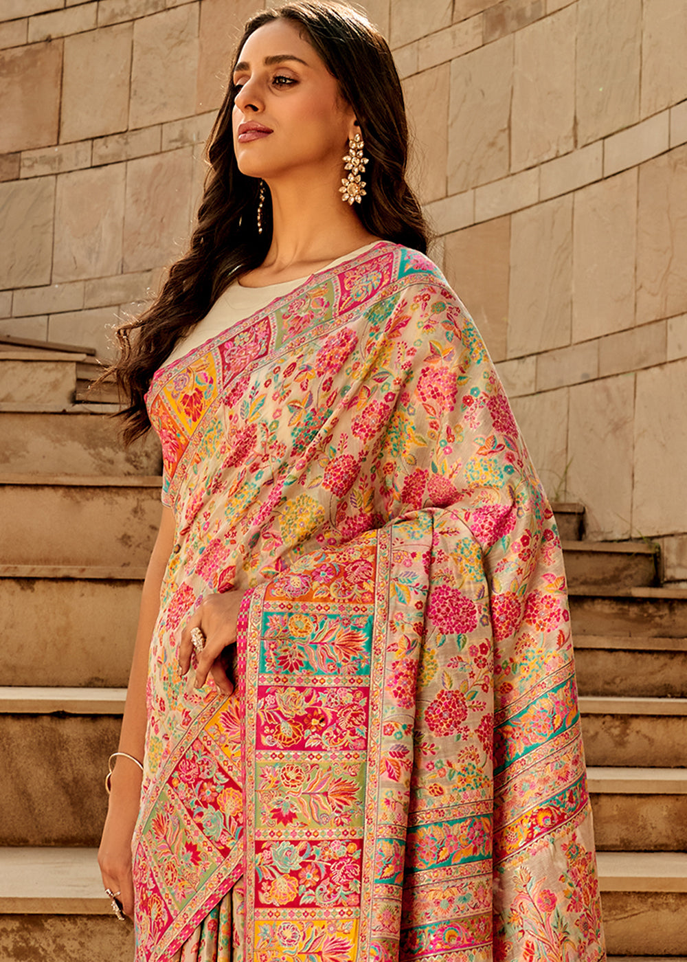 Multicolored Woven Kashmiri Jamawar Silk Saree