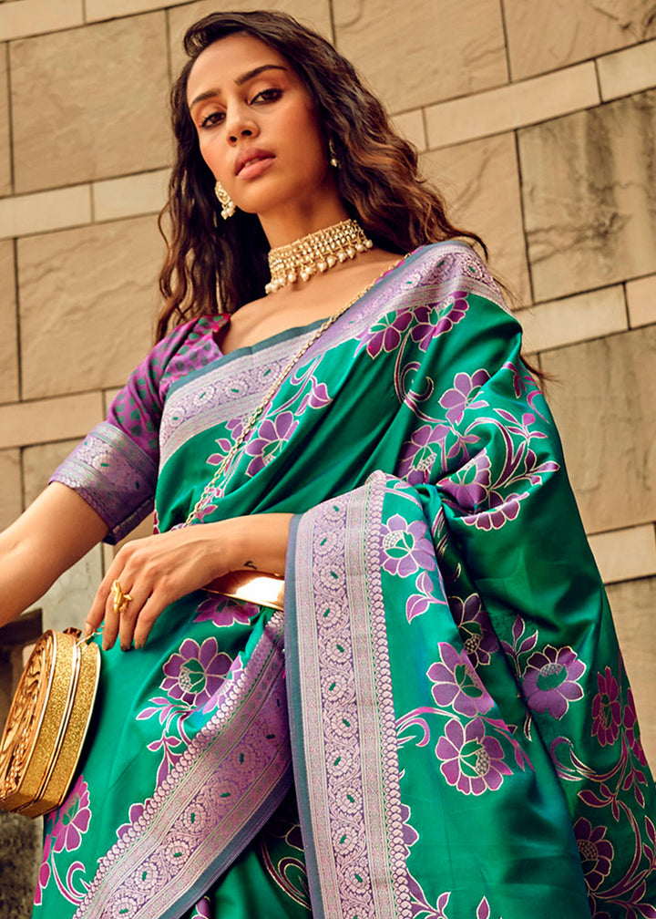 Jade Green Zari Woven Satin Silk Saree