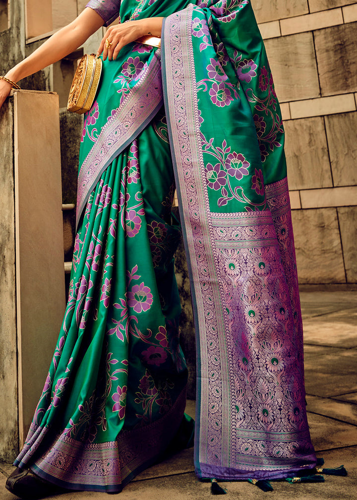 Jade Green Zari Woven Satin Silk Saree