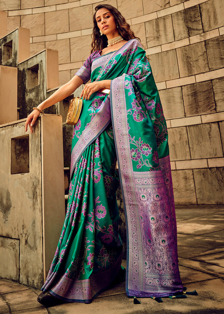 Jade Green Zari Woven Satin Silk Saree