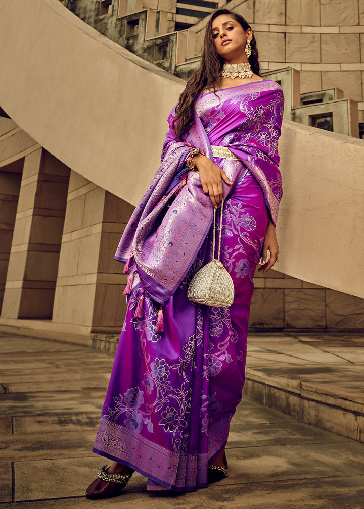 Electric Purple Zari Woven Satin Silk Saree