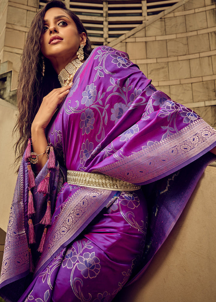 Electric Purple Zari Woven Satin Silk Saree