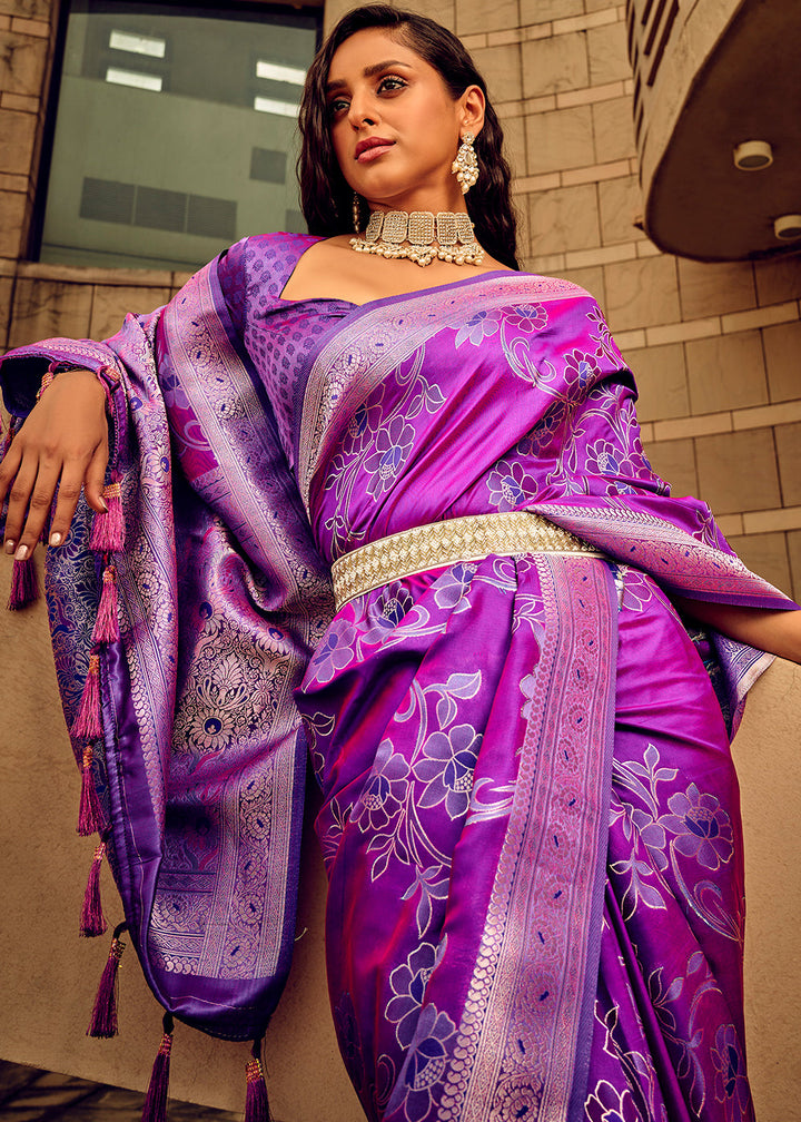 Electric Purple Zari Woven Satin Silk Saree