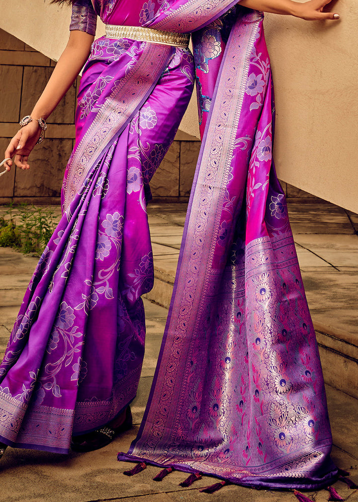 Electric Purple Zari Woven Satin Silk Saree