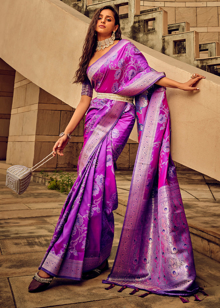 Electric Purple Zari Woven Satin Silk Saree