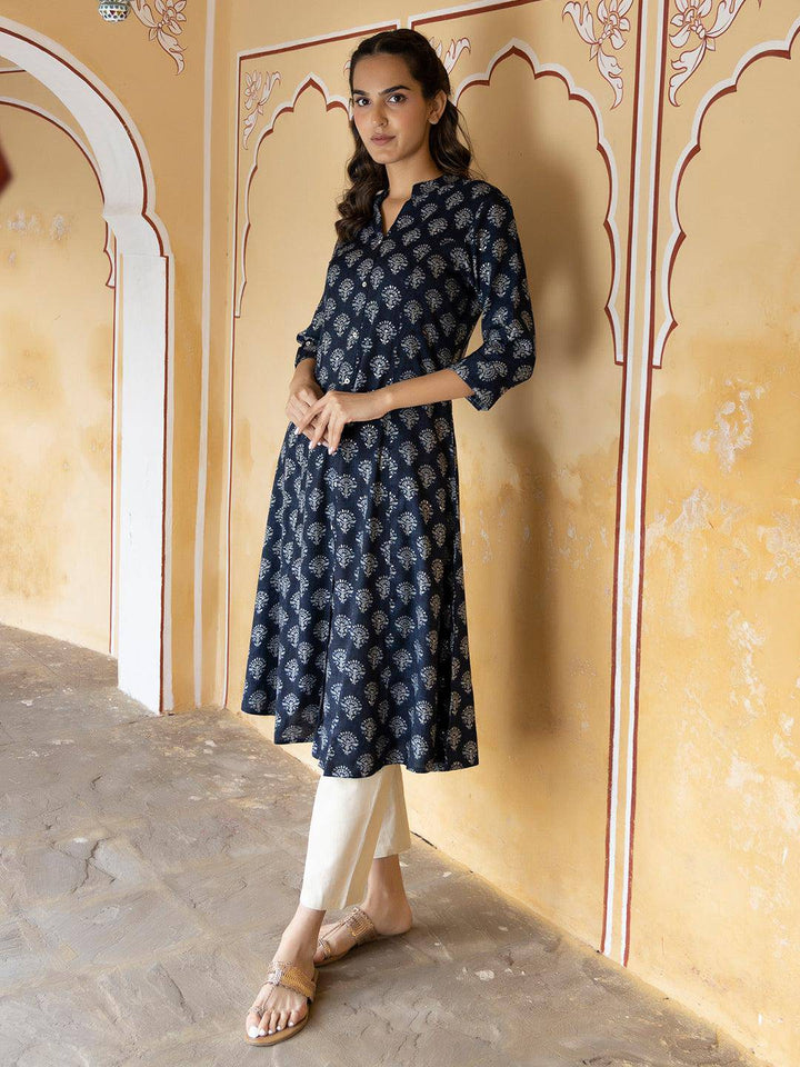 Aakriti Blue Foil Kurta - Uboric