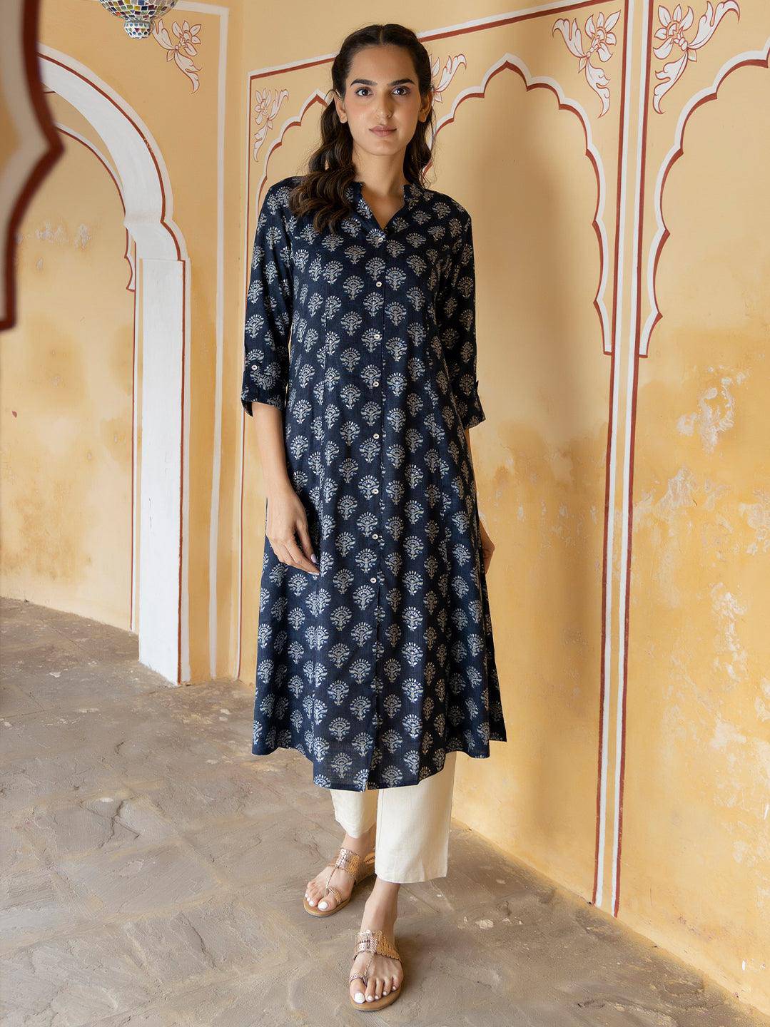 Aakriti Blue Foil Kurta - Uboric