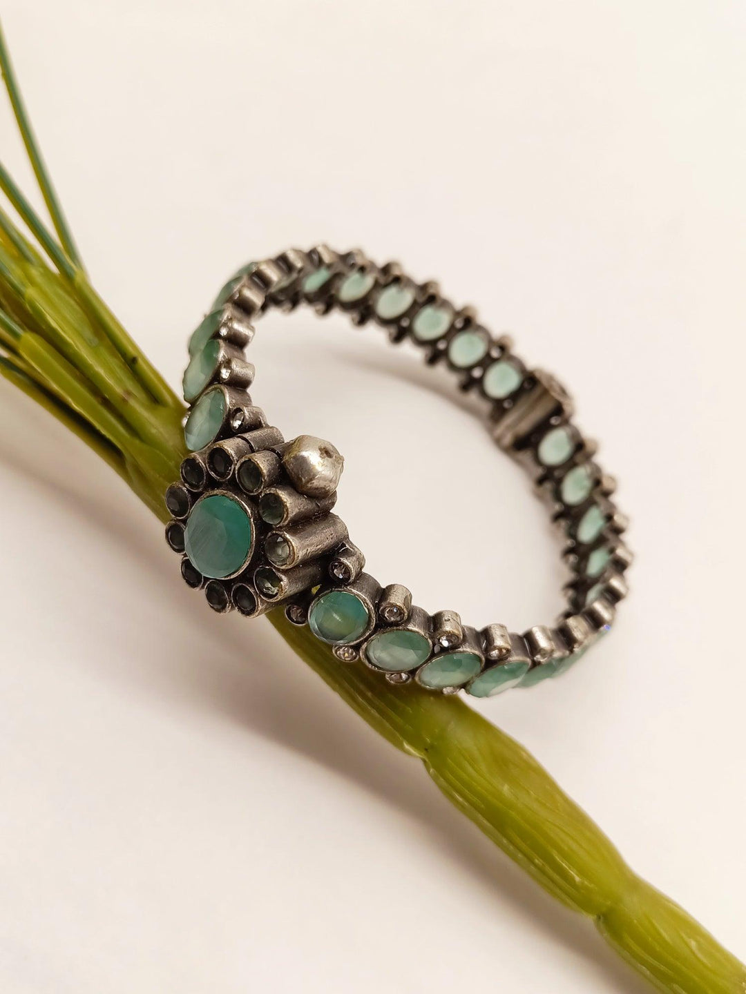 Aashi Mint Green Stone Oxidised Kada - Uboric