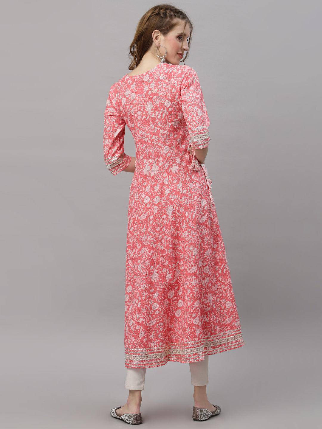 Aneesah Pink Tiered Printed Kurta - Uboric