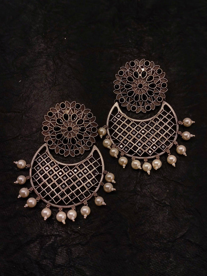 Anusha Black Oxidised Chandbali - Uboric