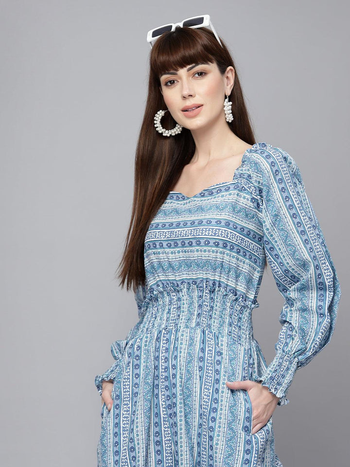 Arya Blue Printed Jumpsuit - Uboric