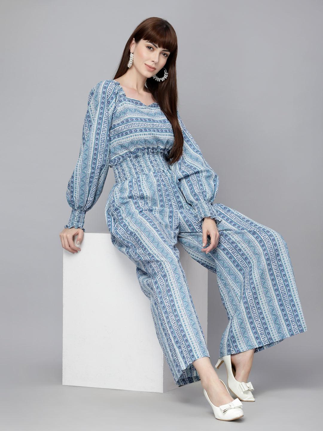 Arya Blue Printed Jumpsuit - Uboric