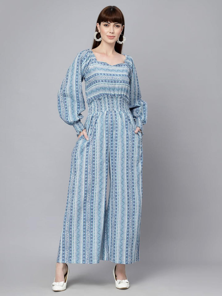 Arya Blue Printed Jumpsuit - Uboric