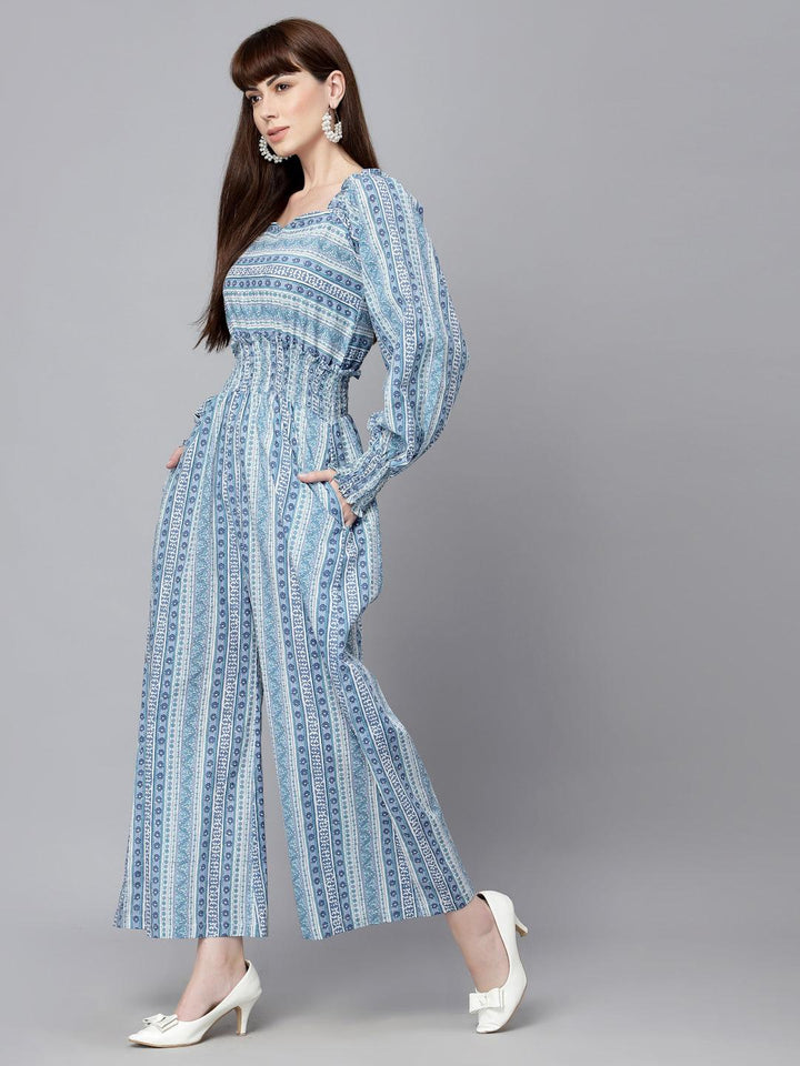 Arya Blue Printed Jumpsuit - Uboric