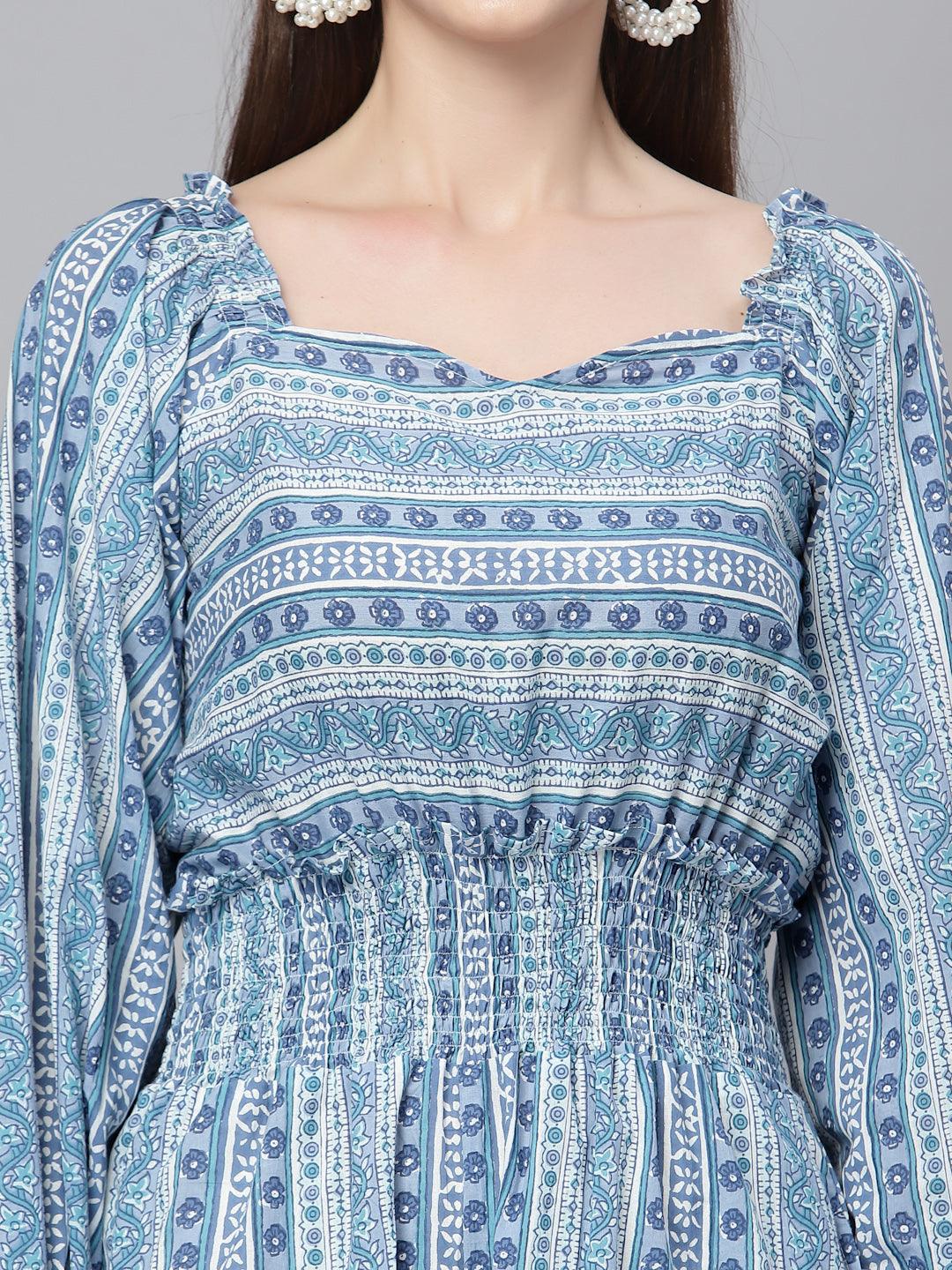 Arya Blue Printed Jumpsuit - Uboric