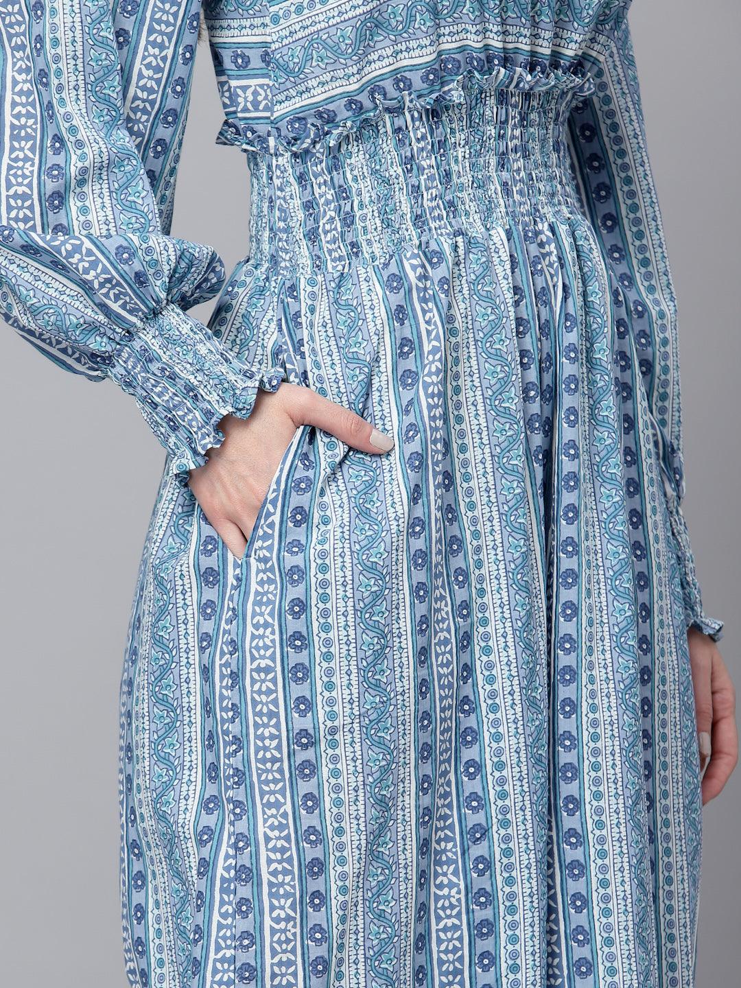 Arya Blue Printed Jumpsuit - Uboric