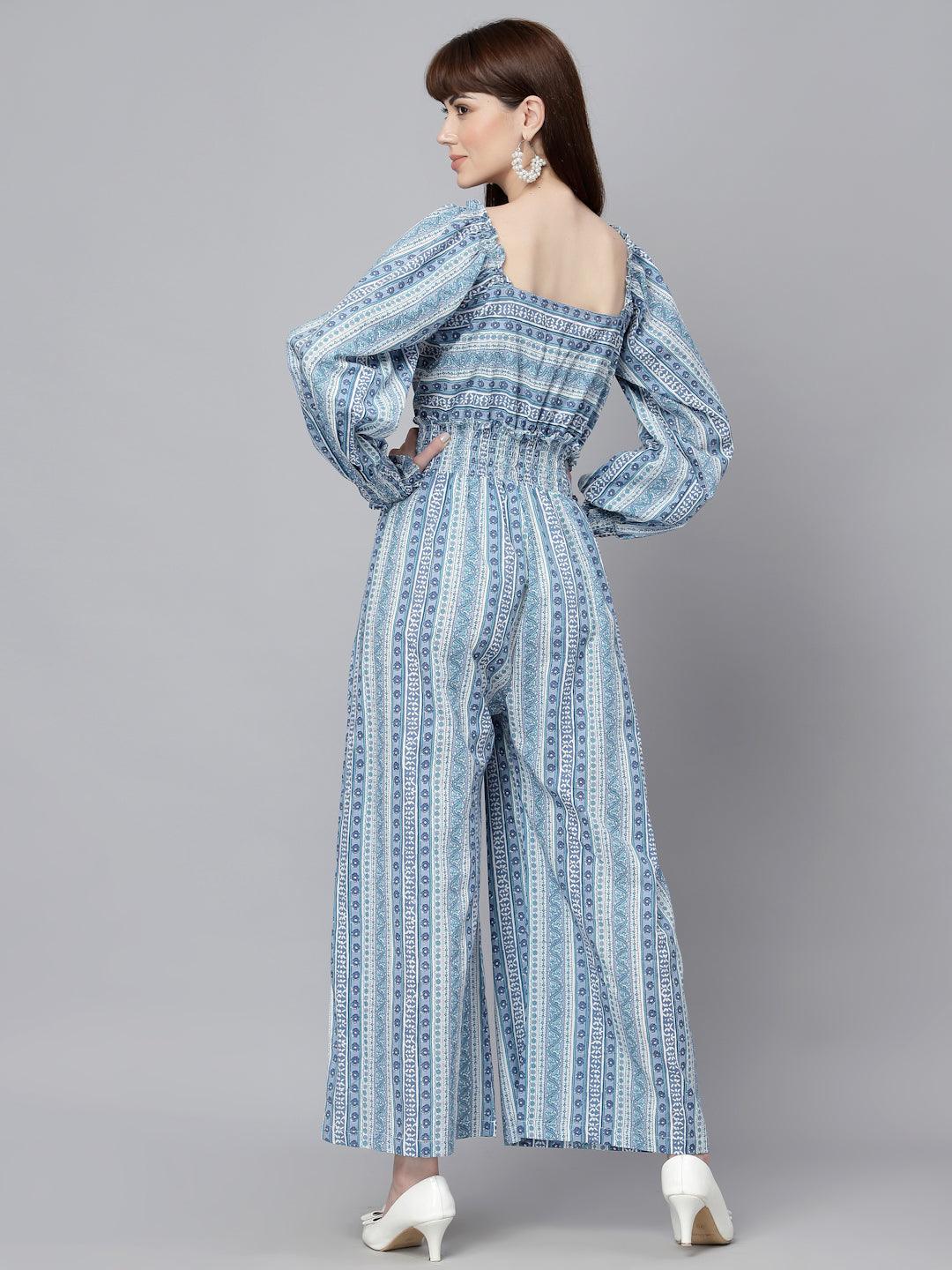 Arya Blue Printed Jumpsuit - Uboric