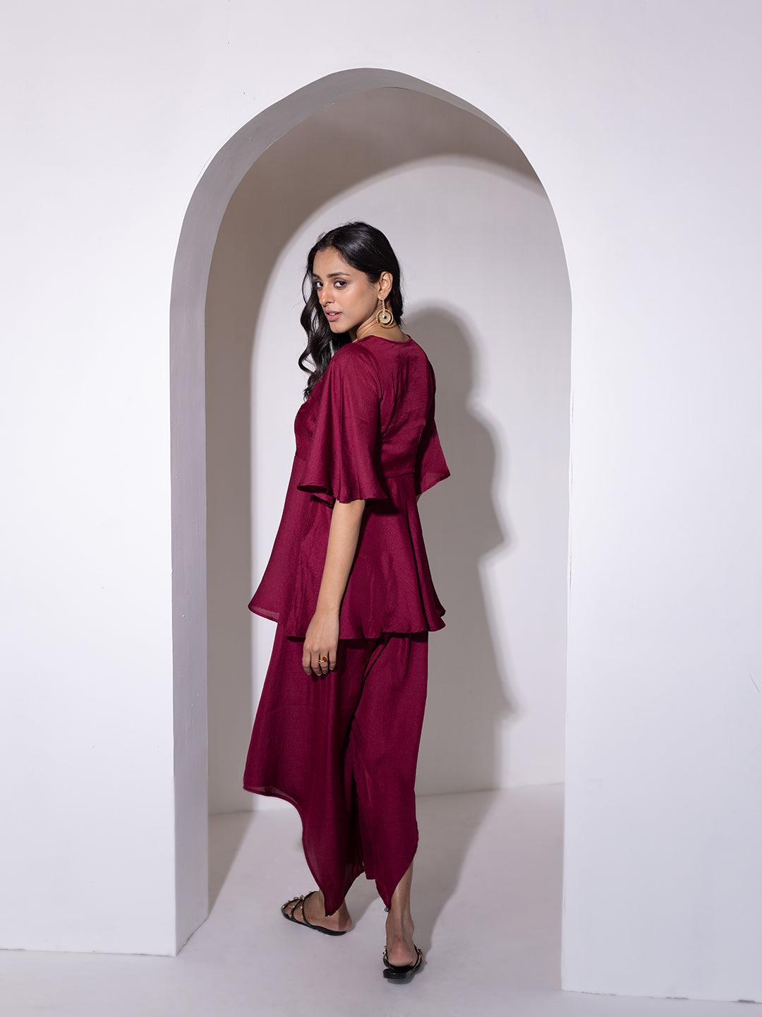 Beet Red Peplum Co-Ord Set - Uboric