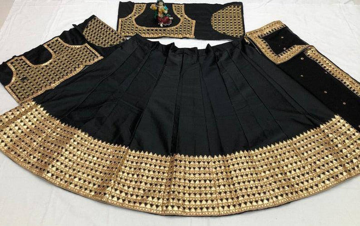 Black Designer Party Wear Silk Semi-stitched Lehenga Choli (Fully Stitched) - Uboric