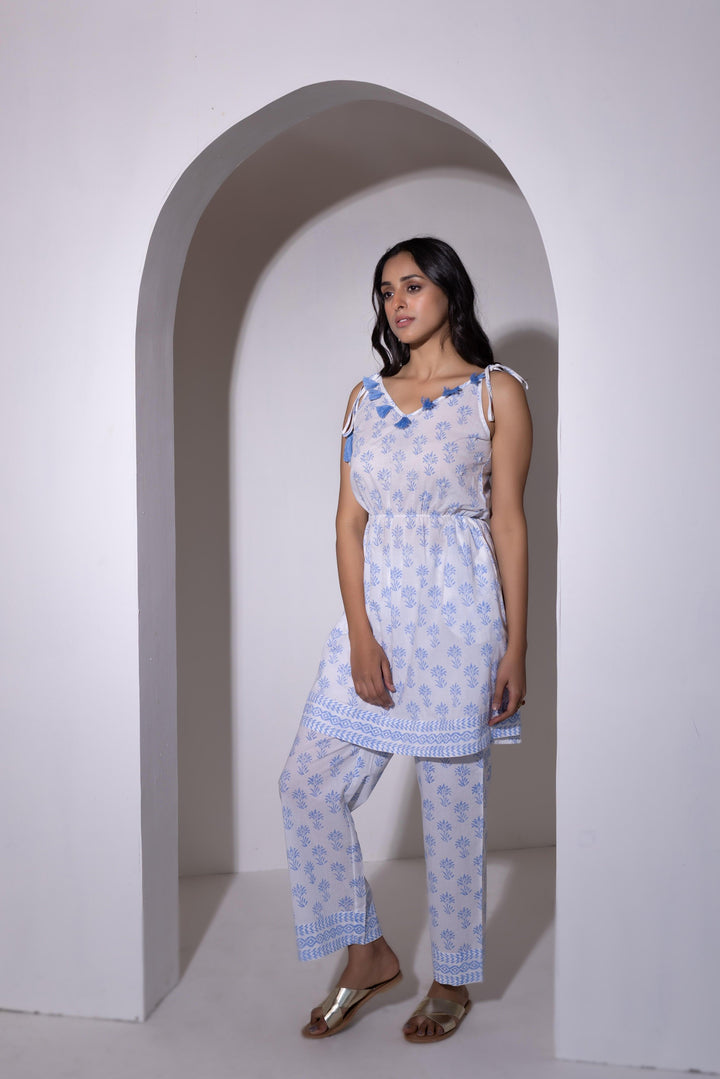 Blue White Kurta Set - Uboric