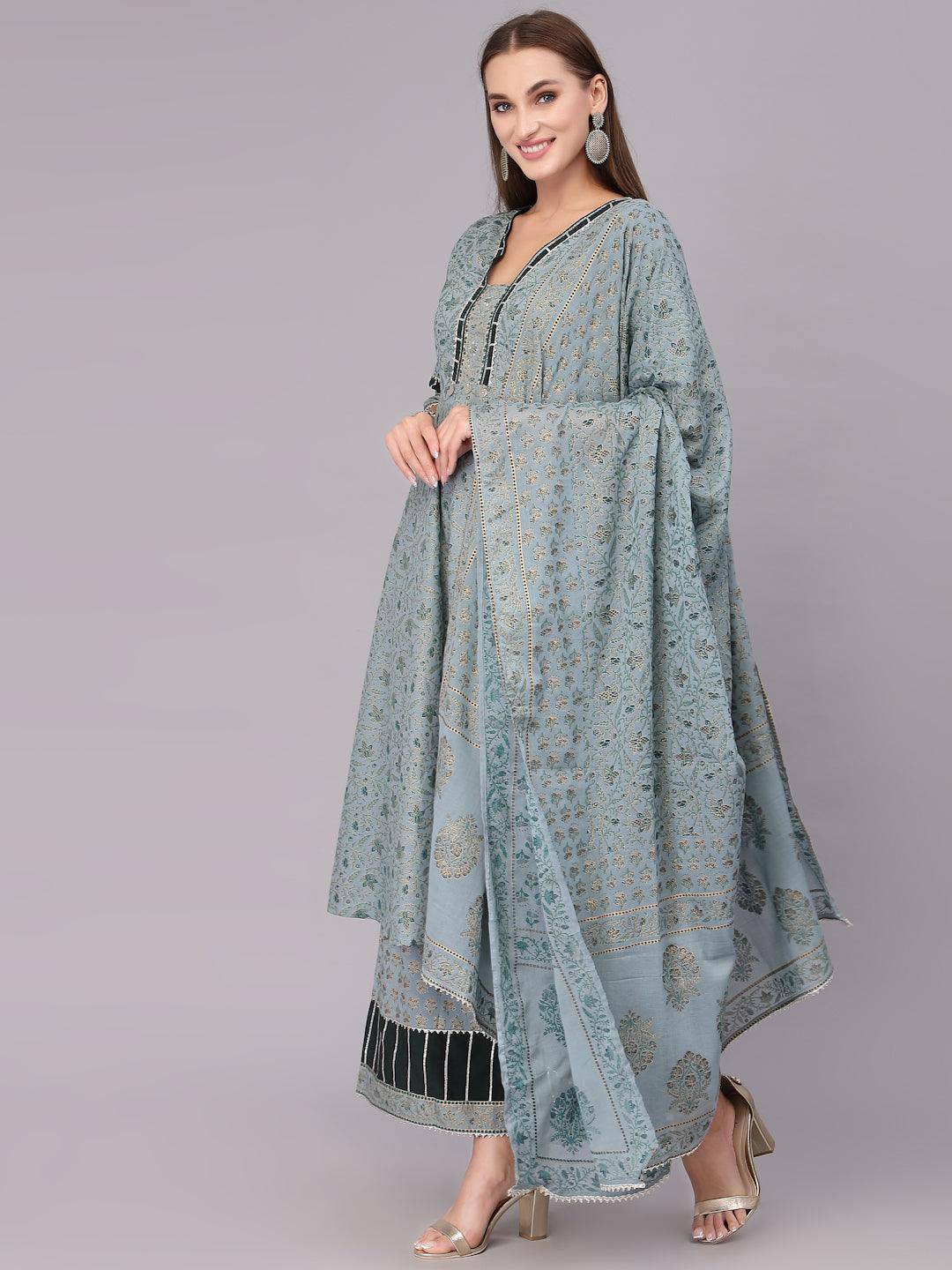 Bottle Green Kurta Set With Dupatta - Uboric