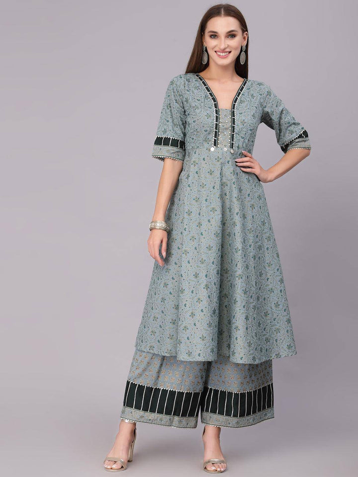 Bottle Green Kurta Set With Dupatta - Uboric