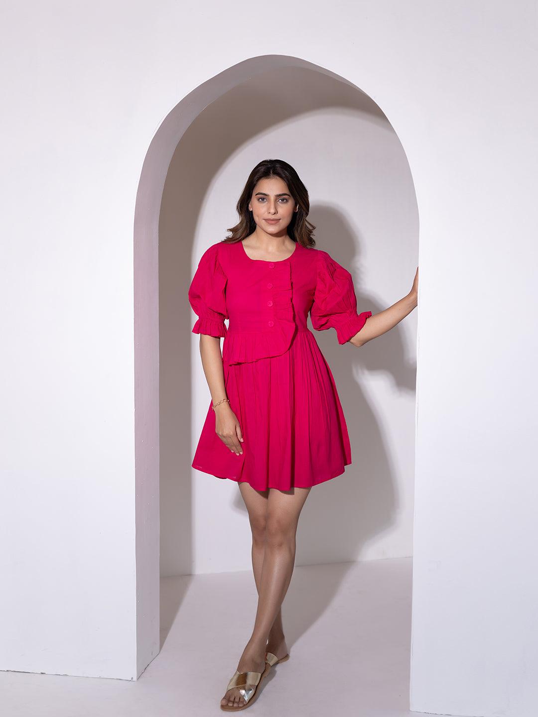 Bright Rose Solid Dress - Uboric