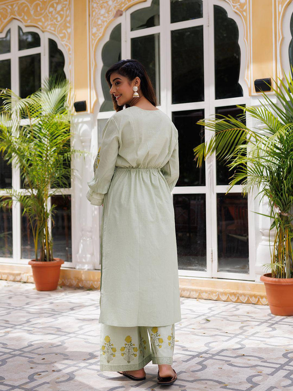 Celadon Green Hand Block Kurta Set - Uboric