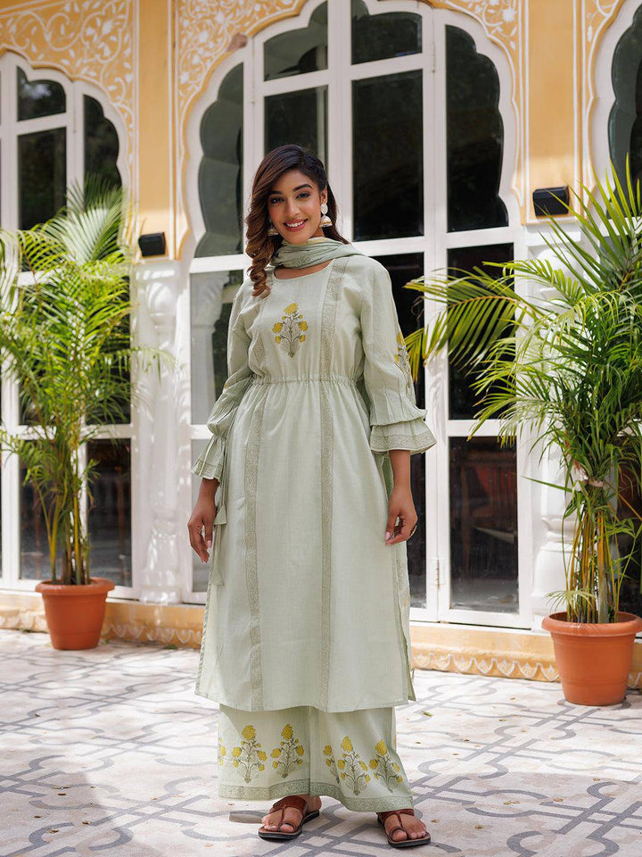 Celadon Green Hand Block Kurta Set - Uboric