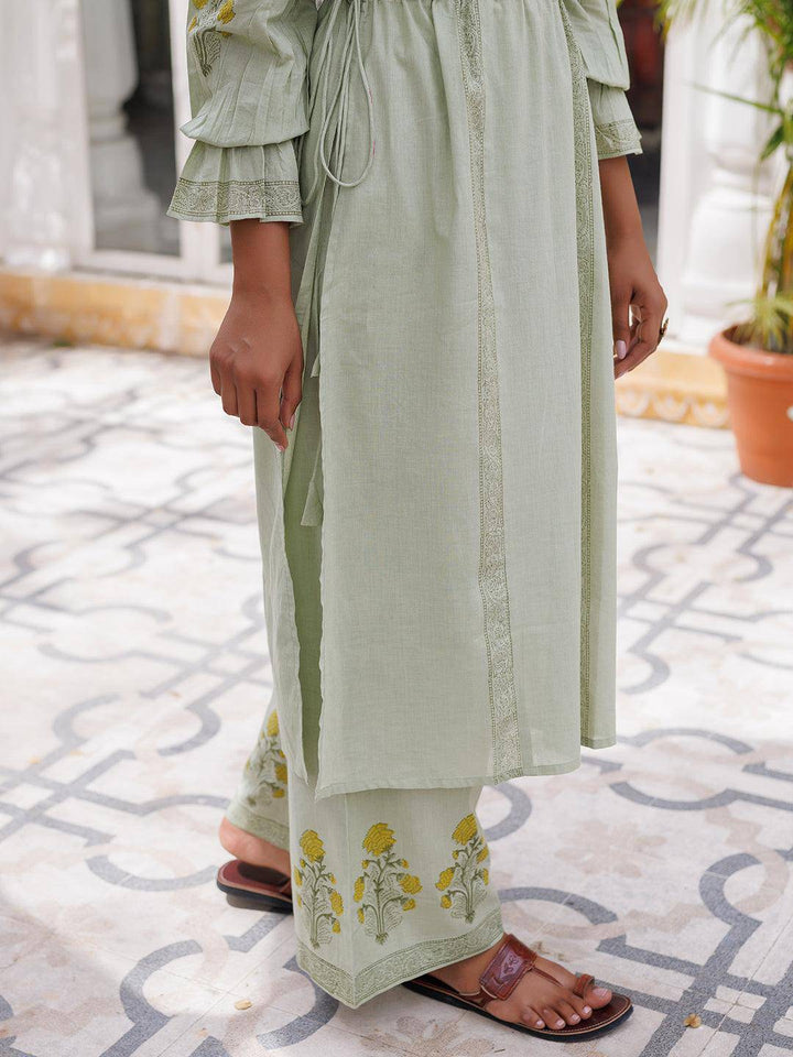 Celadon Green Hand Block Kurta Set - Uboric