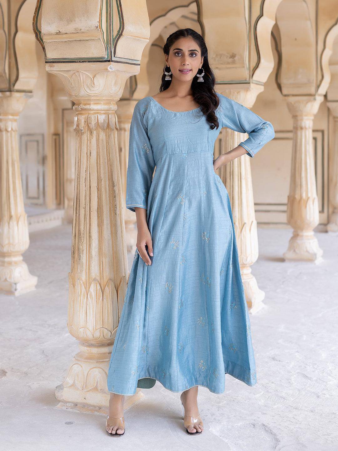 Celestial Sky-Blue Flared Kurta - Uboric