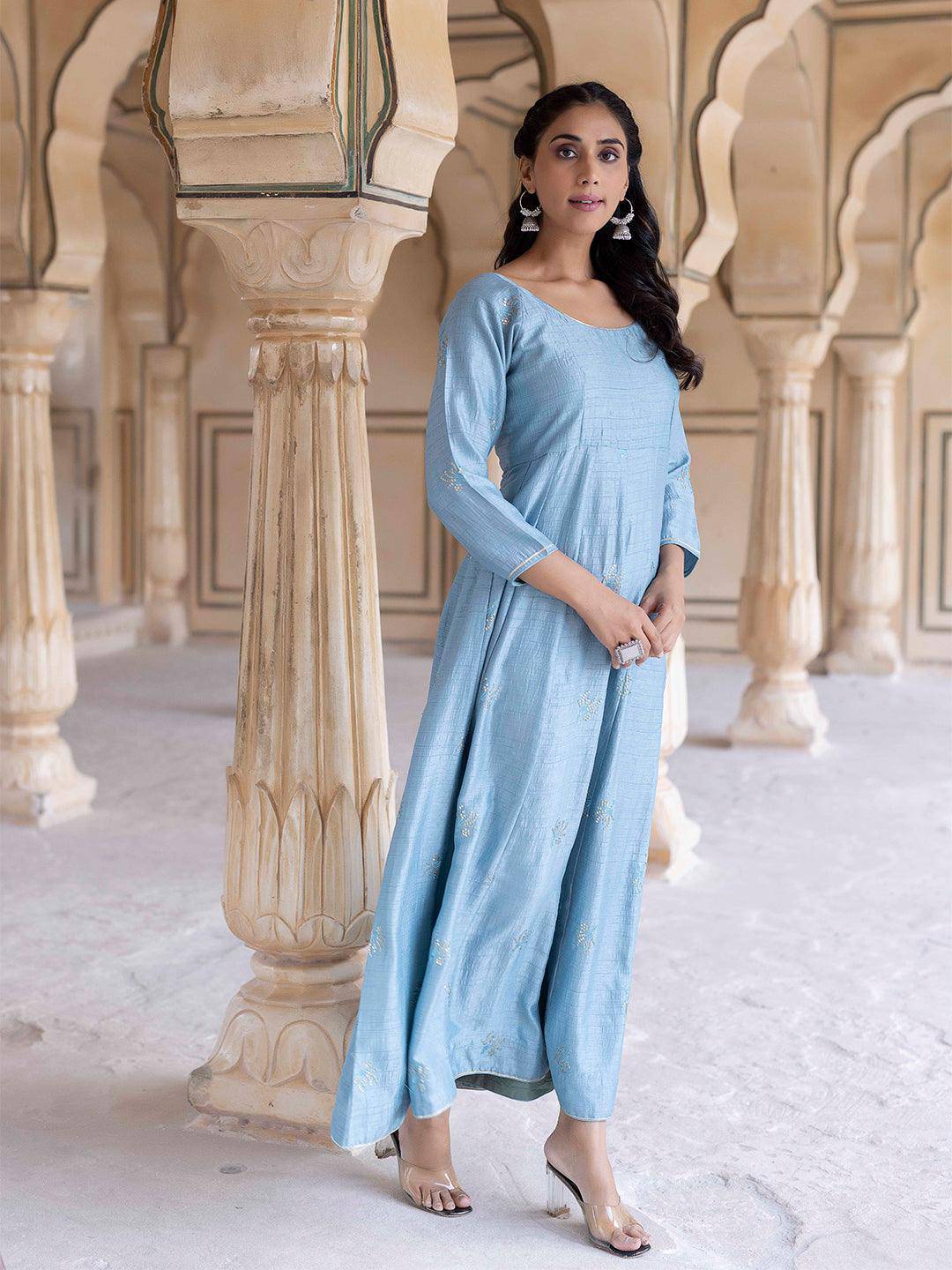 Celestial Sky-Blue Flared Kurta - Uboric